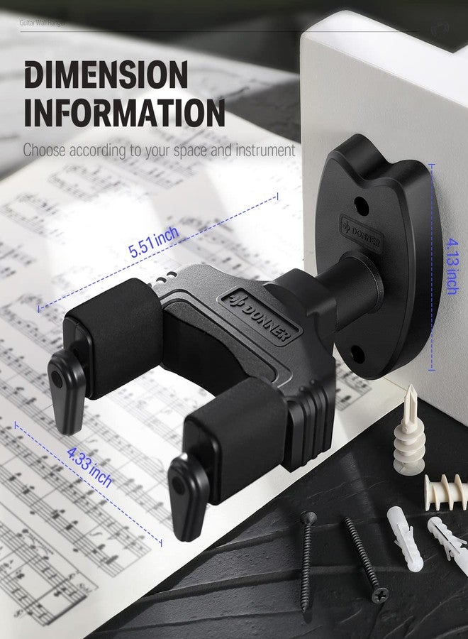 Donner Wall Mount Guitar Black Guitar Wall Mount Automatic Lock Guitar Holder Wall Guitar Hanger for Guitar Bass Banjo Mandolin Pack of 2 - Image 5